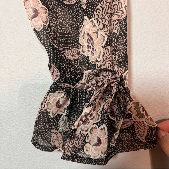 Knox Rose Mini Dress Floral Boho Long Sleeve V-Neck Size Large Brown - Picture 3 of 14